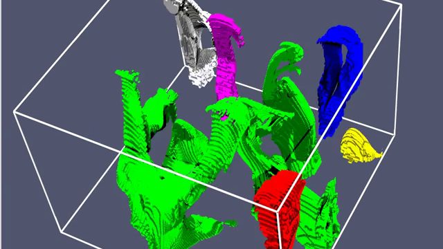 Tracked clusters of laboratory thermal plumes in 3D