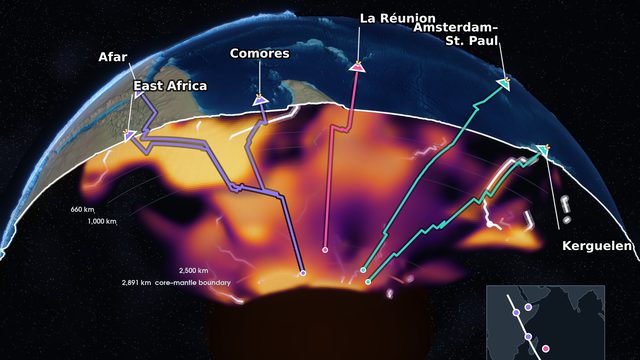Plume paths through the deep mantle beneath East Africa